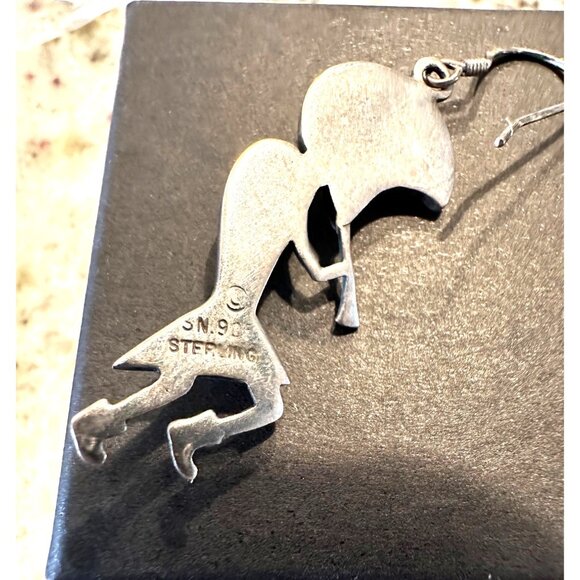 VTG Navajo Silbert Nastascio Sterling Silver Turquoise Kokopelli Earrings 9.9g - Picture 2 of 11